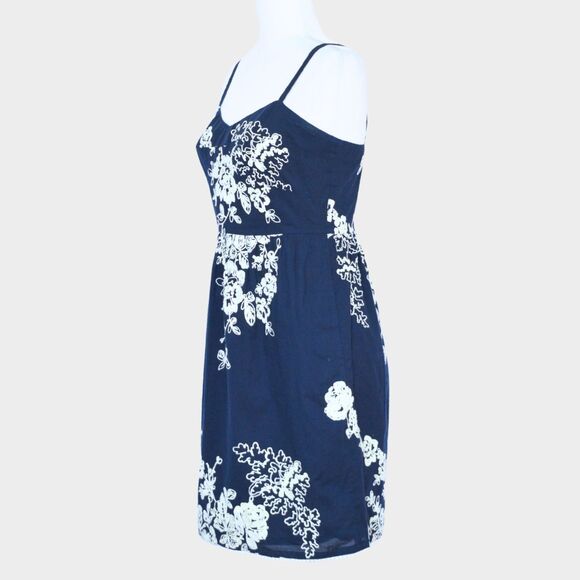 J.CREW Women's Navy Blue Ivory Mirabel Lawn Embroidered Floral Mini Dress Size 6 - Picture 2 of 8